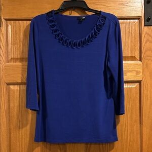 East 5th Cobalt Blue Scoop Neck 3/4 Length Sleeve Top with Loop Trim, Size Large